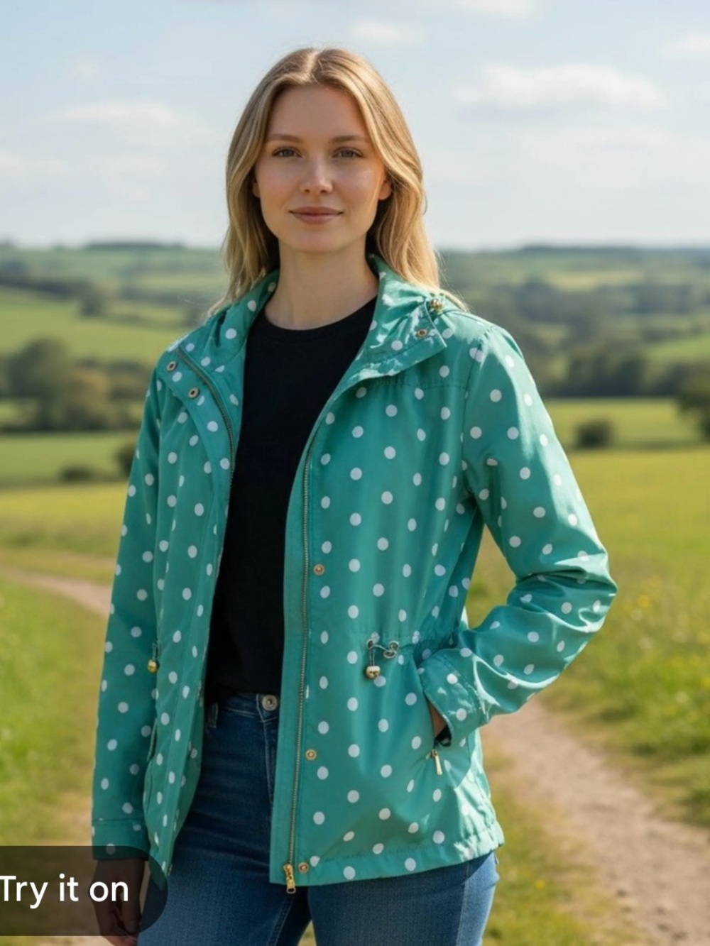 Crown & Ivy Teal Polkadot Rain Jacket Large